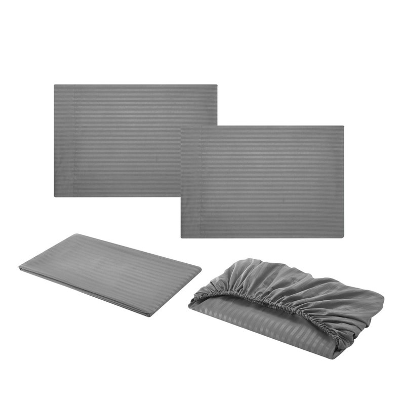 Flat Sheet+Fitted Sheet+Pillowcases,Twin Full Queen King Gray Bed Sheet Set Bedding Set Pin Stripe Bed Sheet Set Geometric Sheet Set