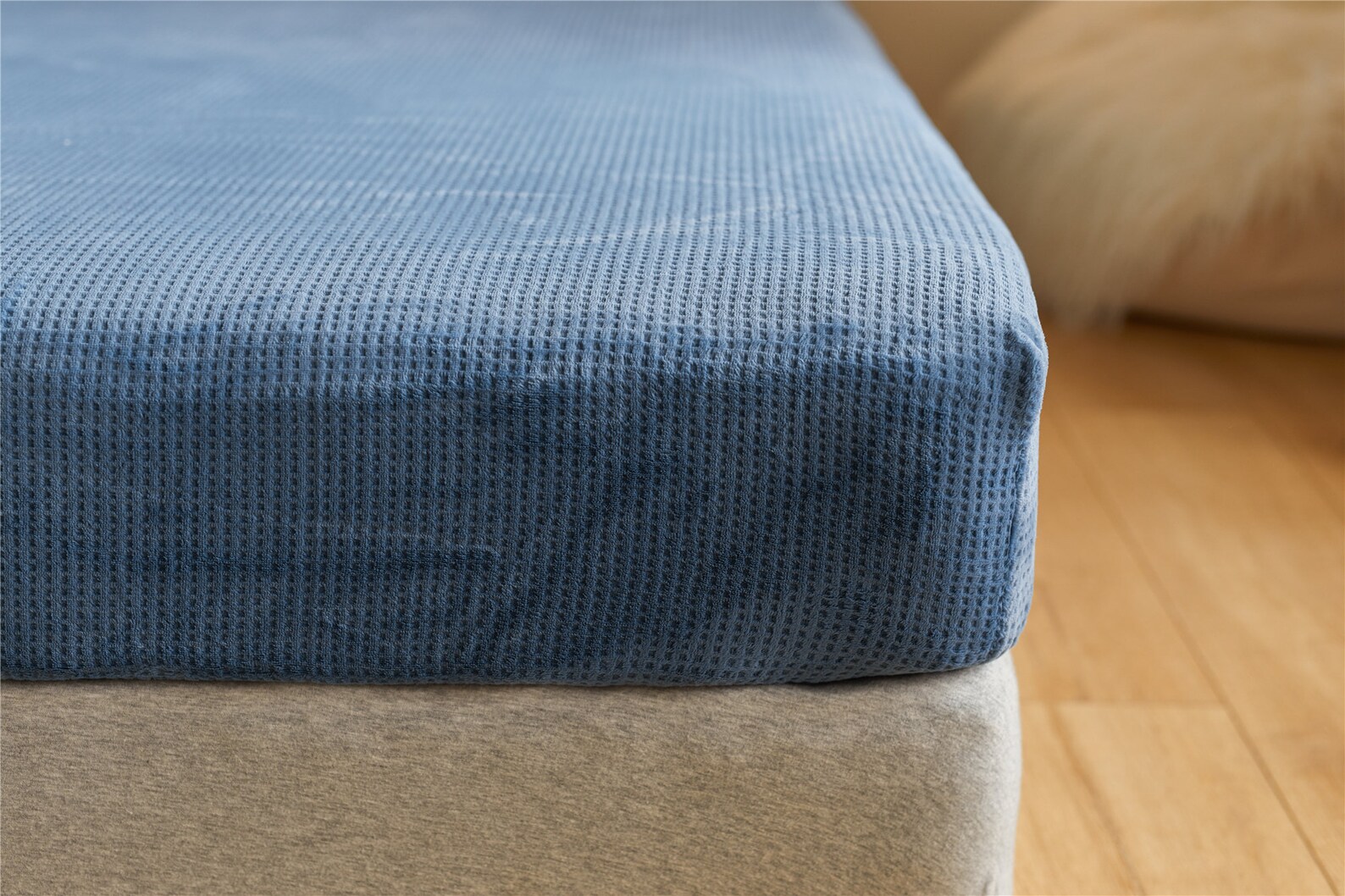 Waffle Velvet Fitted Sheet Solid Color Minimalist Bed Fitted Etsy