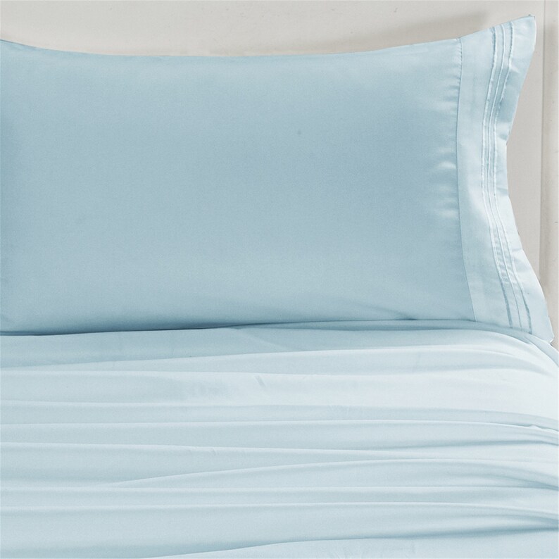 Light Blue Bed Sheet Set Embroidery Line Bed Sheet Set Etsy