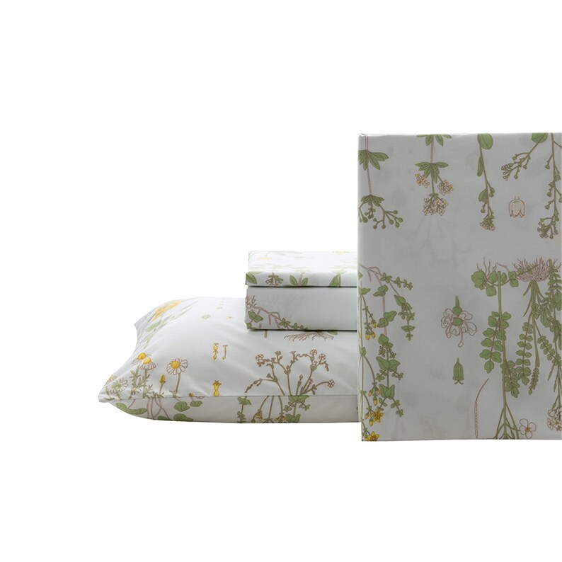 Light Green Bed Sheet Set Floral Leaves Bed Sheet Set Etsy