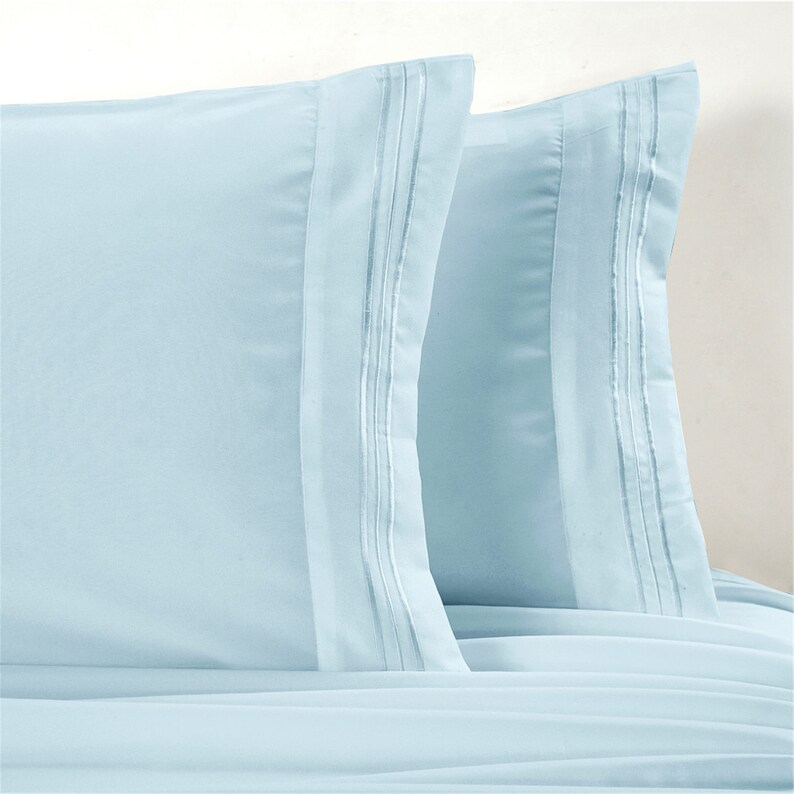 Light Blue Bed Sheet Set Embroidery Line Bed Sheet Set | Etsy