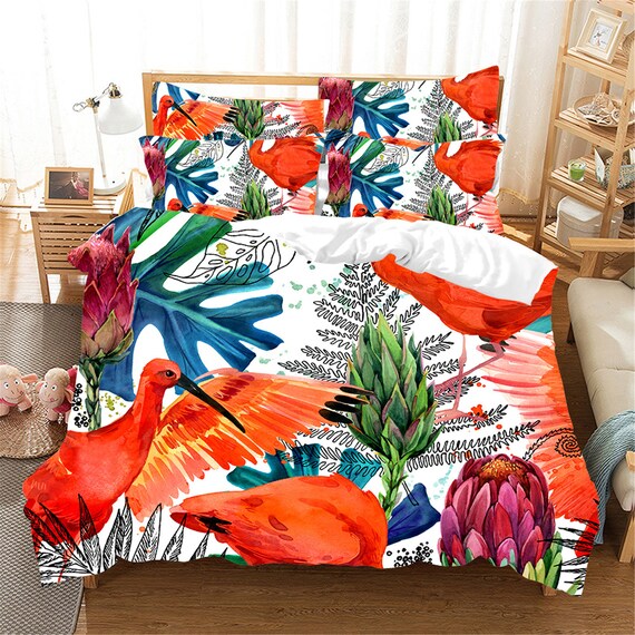 Duvet Cover Set Animal Bird Tropical Bedding Cute Cartoon Bed - Tropical Queen Bedding Duvet Cover Set Animal Bird Tropical Bedding Cute Cartoon Bed - Tropical Queen Bedding