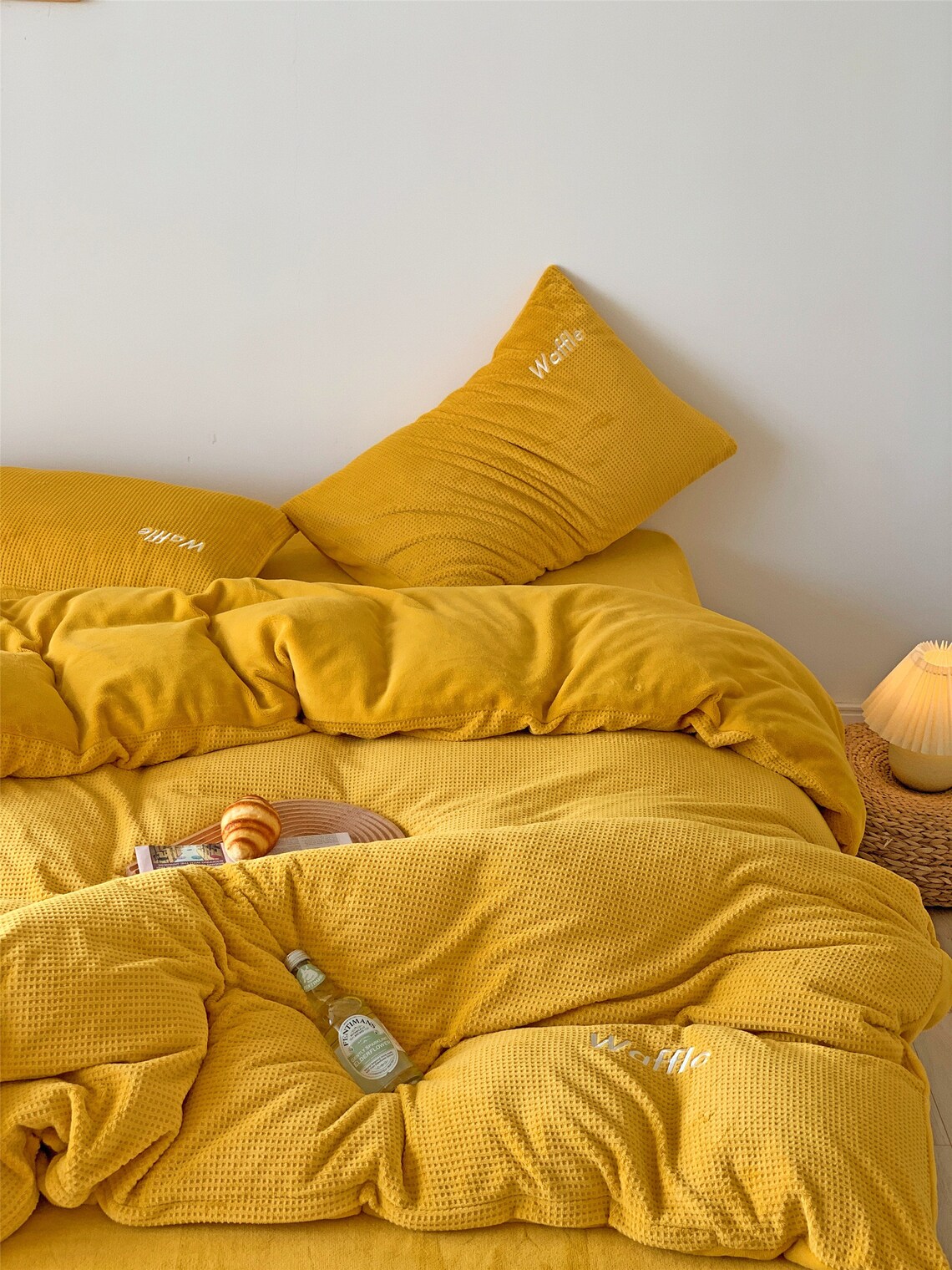 Waffle Embroidery Duvet Cover Set Girl Yellow Bedding Set Soft Etsy
