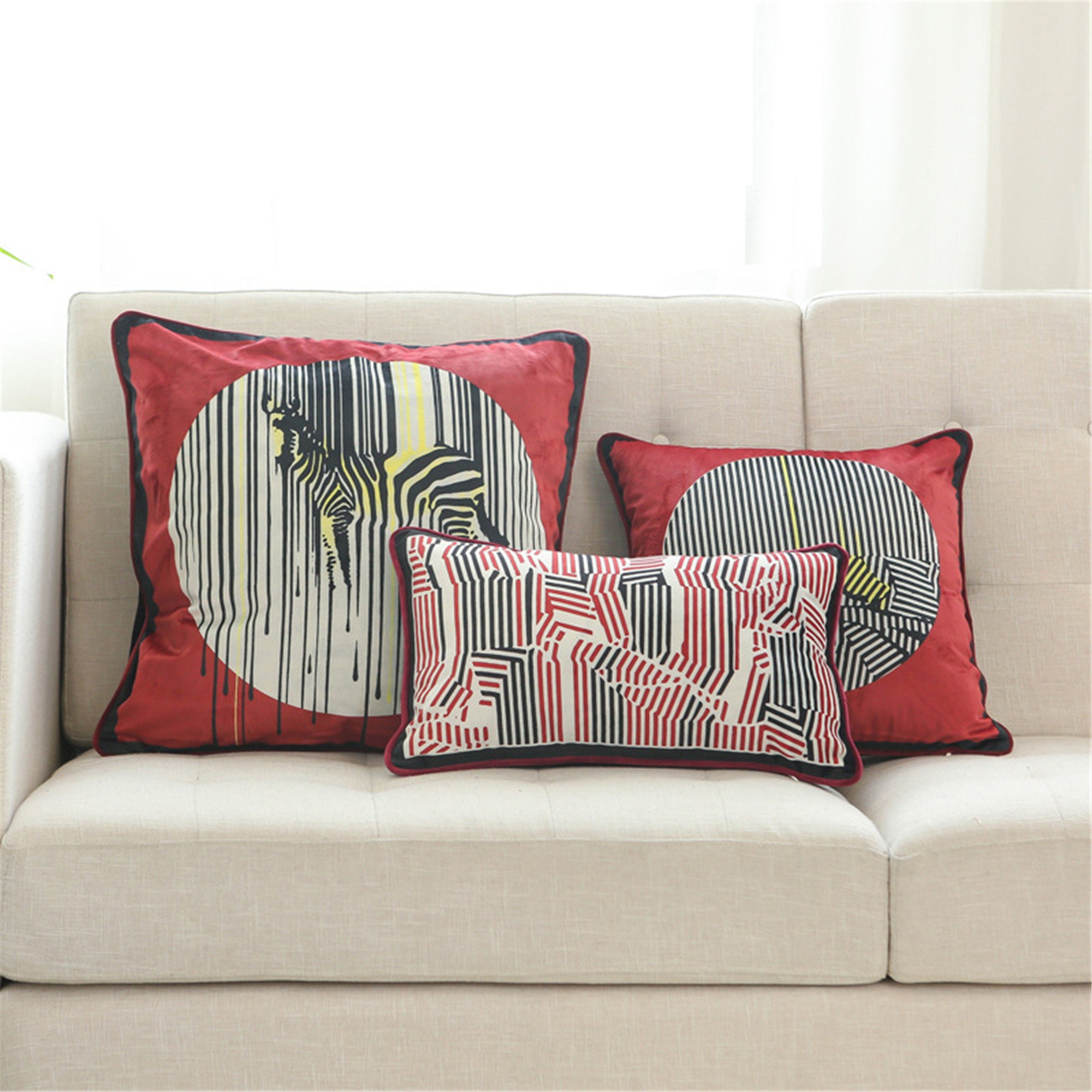 Red Zebra Throw Pillow Cover Stripes Sofa Pillow Cover Set Etsy