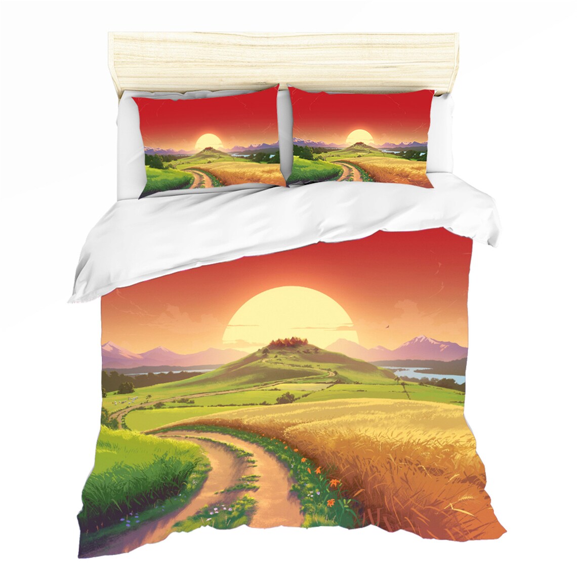 Duvet Cover Set Landscape Bedding Country Road Sunset Bed Set Etsy