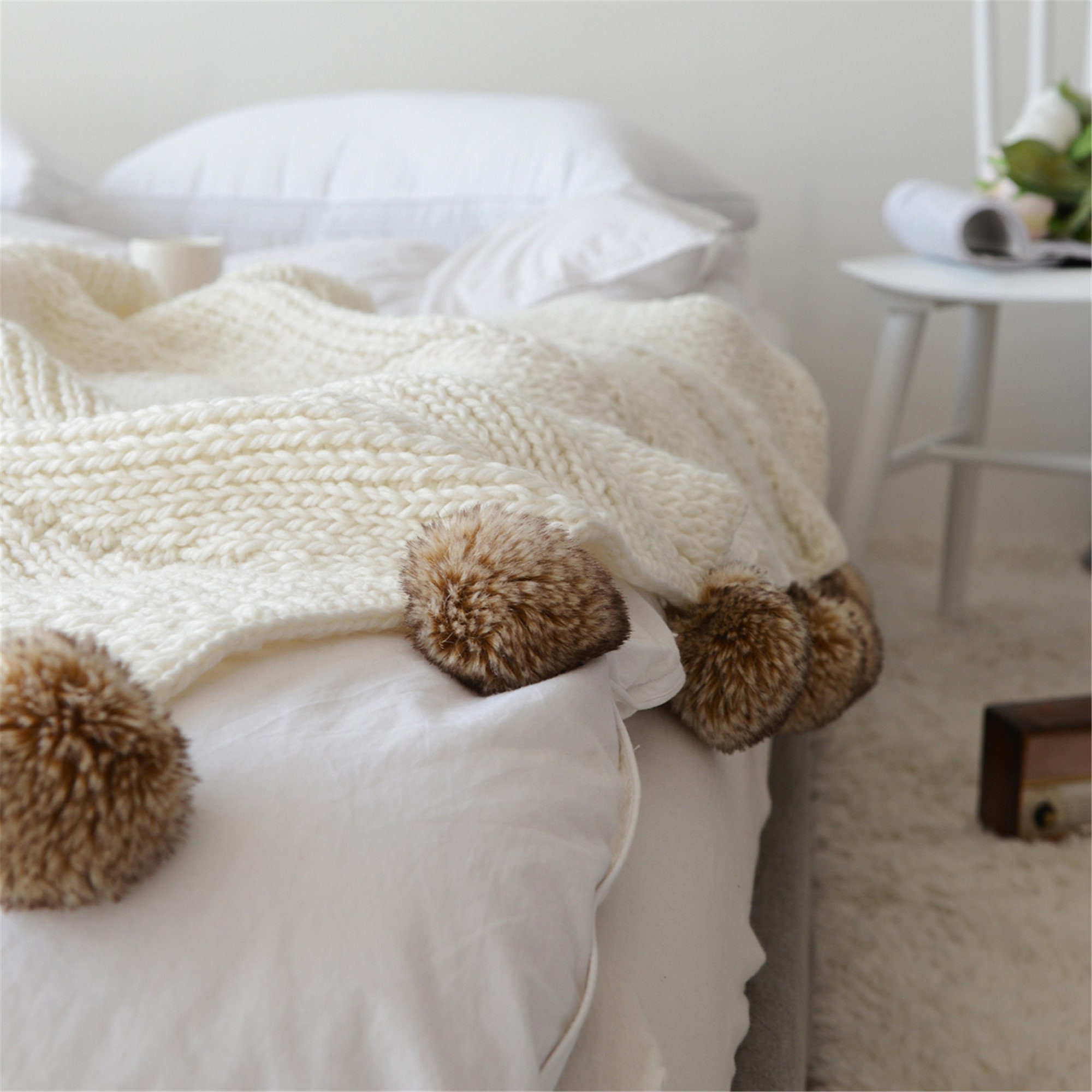 Ripple Icelandic Wool Blanket Minimalist Solid Color Knitted Etsy