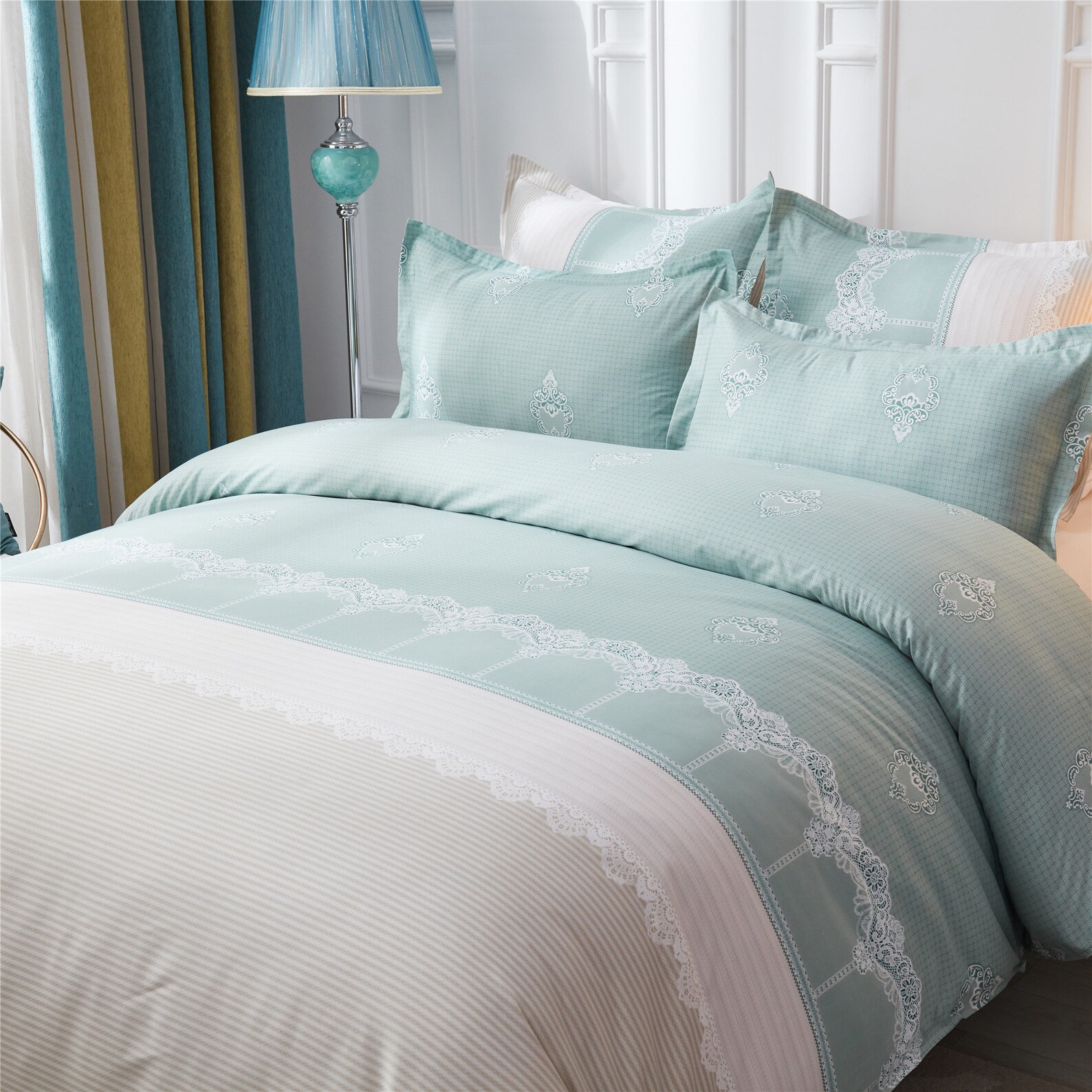 Mint Green Duvet Cover Set Floral Pattern Bedding Sets 90g Etsy