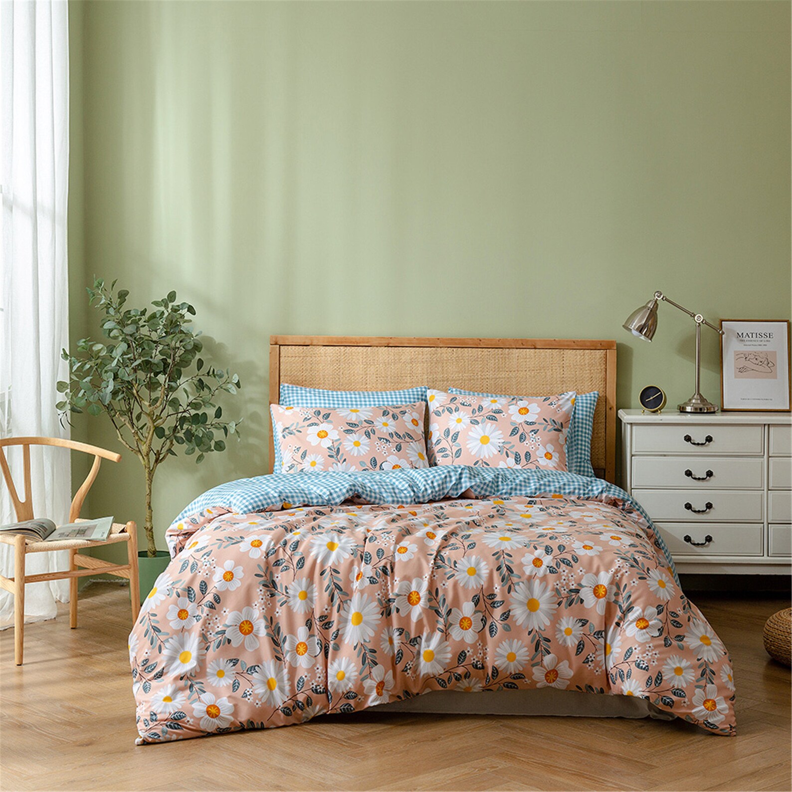 Orange Floral Duvet Cover Set Flower Leaves Bedding Set Etsy