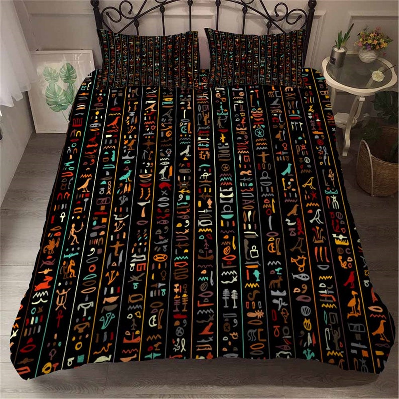 Duvet Cover Set Egyptian Culture Hieroglyphics Black Bed Sets Etsy
