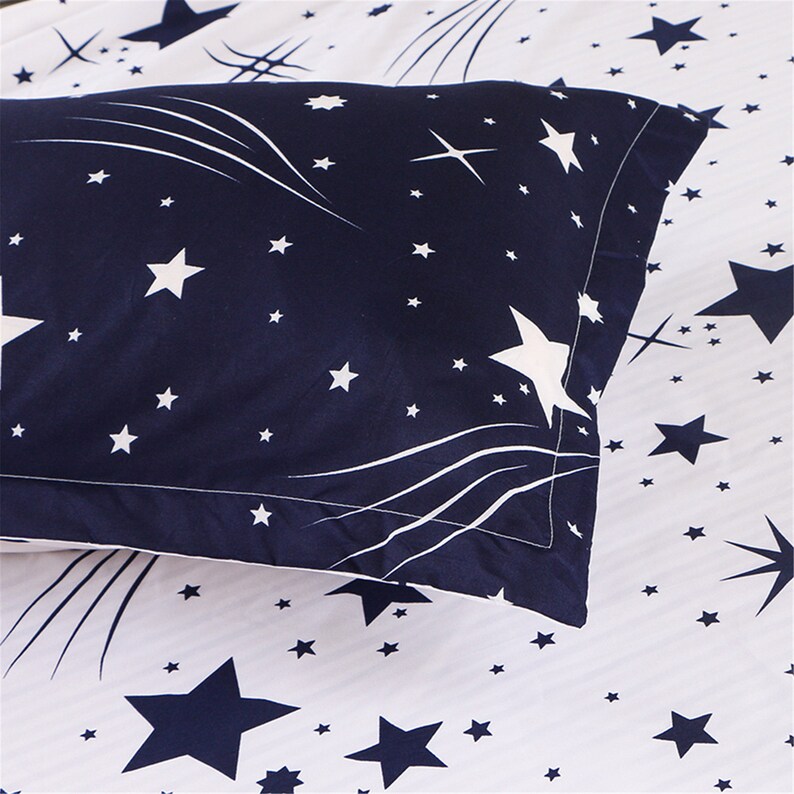 High Quality Simplicity Microfiber Duvet Cover,Blue Bedding with Starry Sky and Meteor shower,Comfortable Bedding with Matching 2 Pillowcase