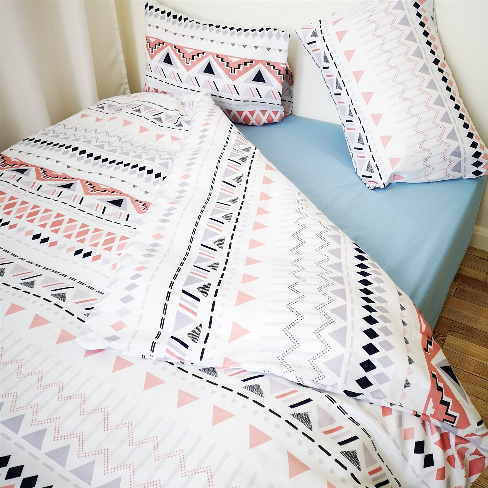 Pink Geometric Duvet Cover Set Stripes Rhombus Triangle Etsy