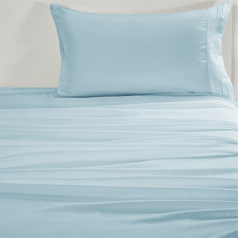 Light Blue Bed Sheet Set Embroidery Line Bed Sheet Set Etsy