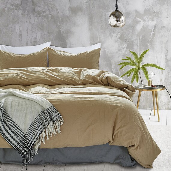 Khaki Washed Cotton Duvet Cover Simplicity And Elegant Quilt Etsy