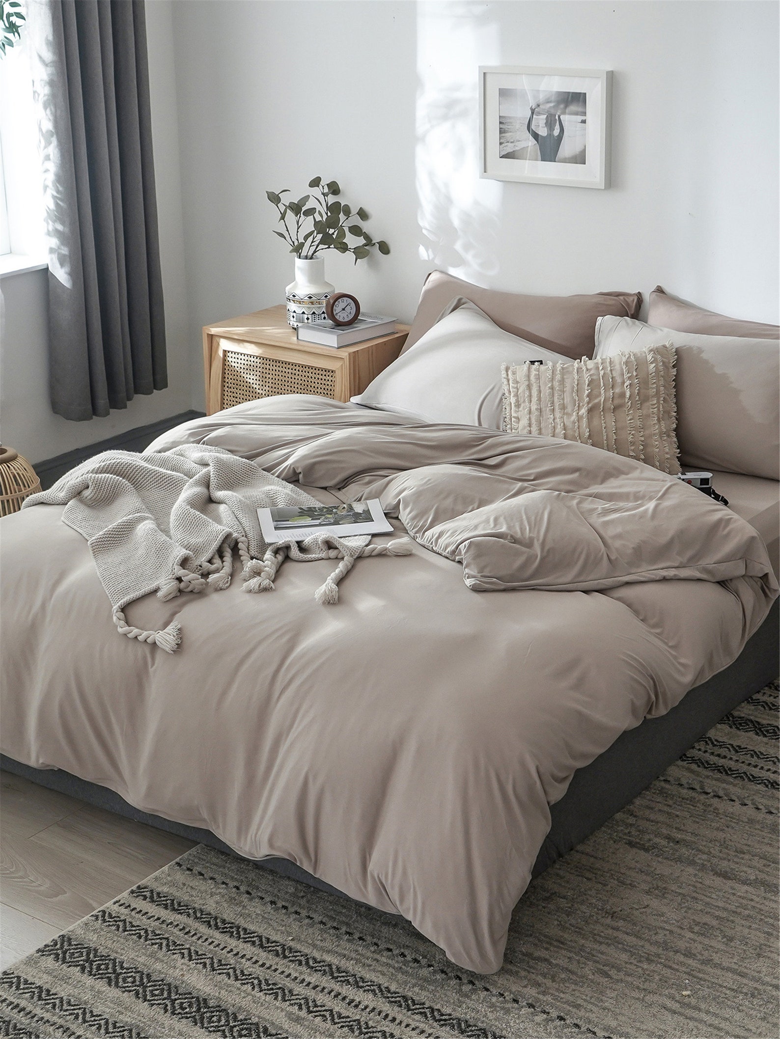 Light Gray Duvet Cover Set knitted Solid Color Bedding Set Etsy