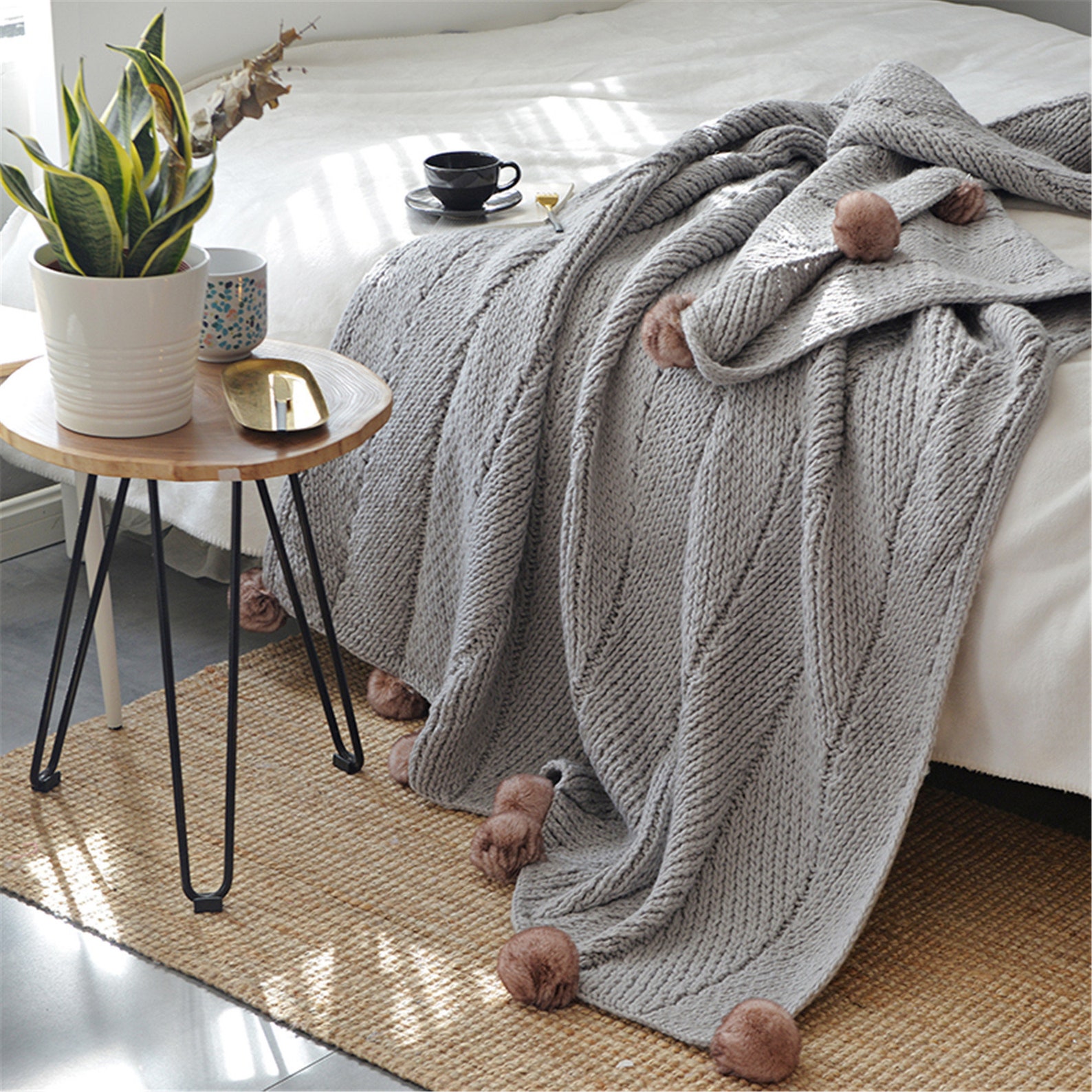 Ripple Icelandic Wool Blanket Minimalist Solid Color Knitted Etsy