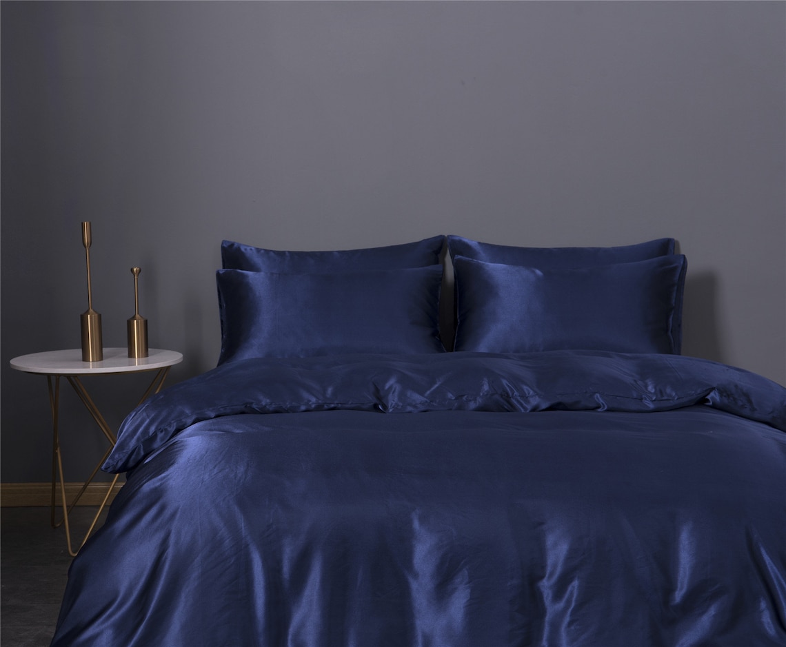 Royal Blue Duvet Cover Set Luxury Silk Like Bedding Set Etsy