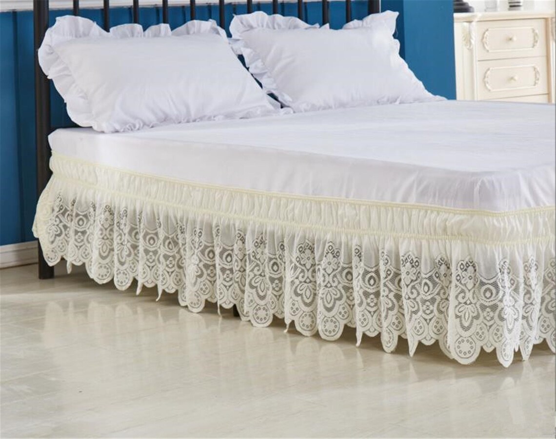 Stretch Lace Bed Skirt Elastic Wrap Around Bed Skirt Girls Etsy