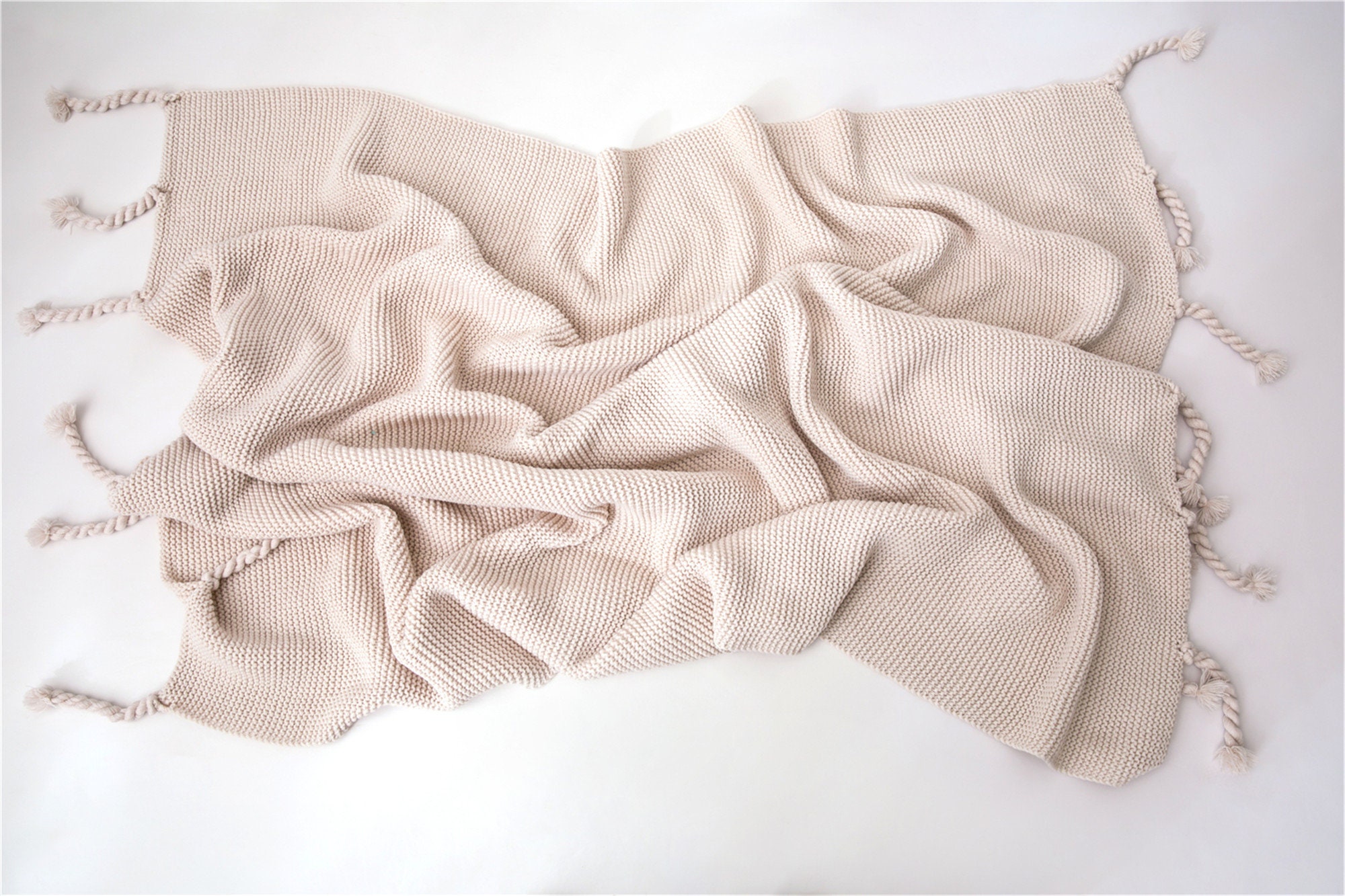 Beige Knitted Throw Blanket Pure Color Minimalist Blanket Etsy