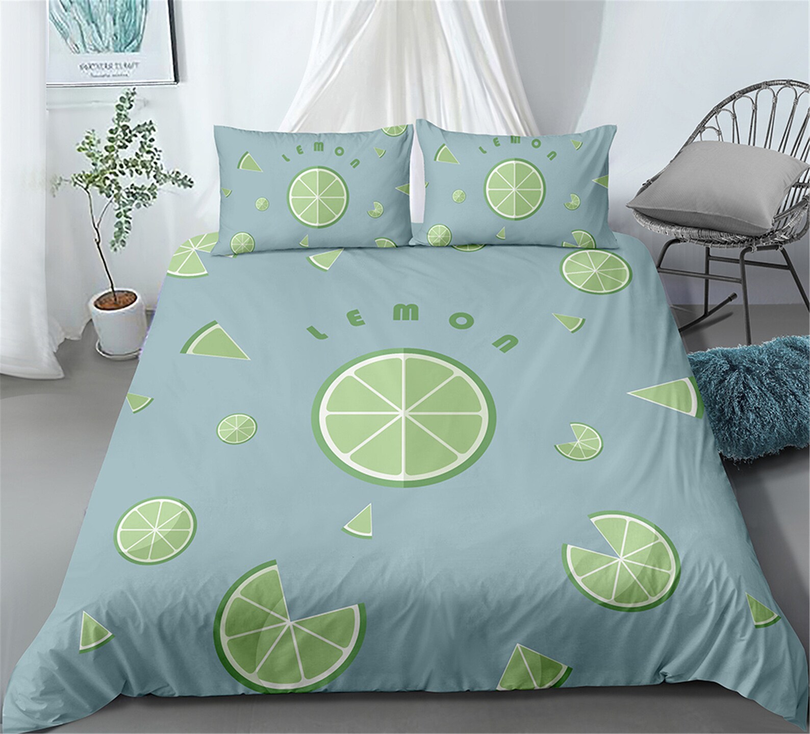Lemon Duvet Cover Set Fresh Fruit Bedding Set Blue Girl Etsy