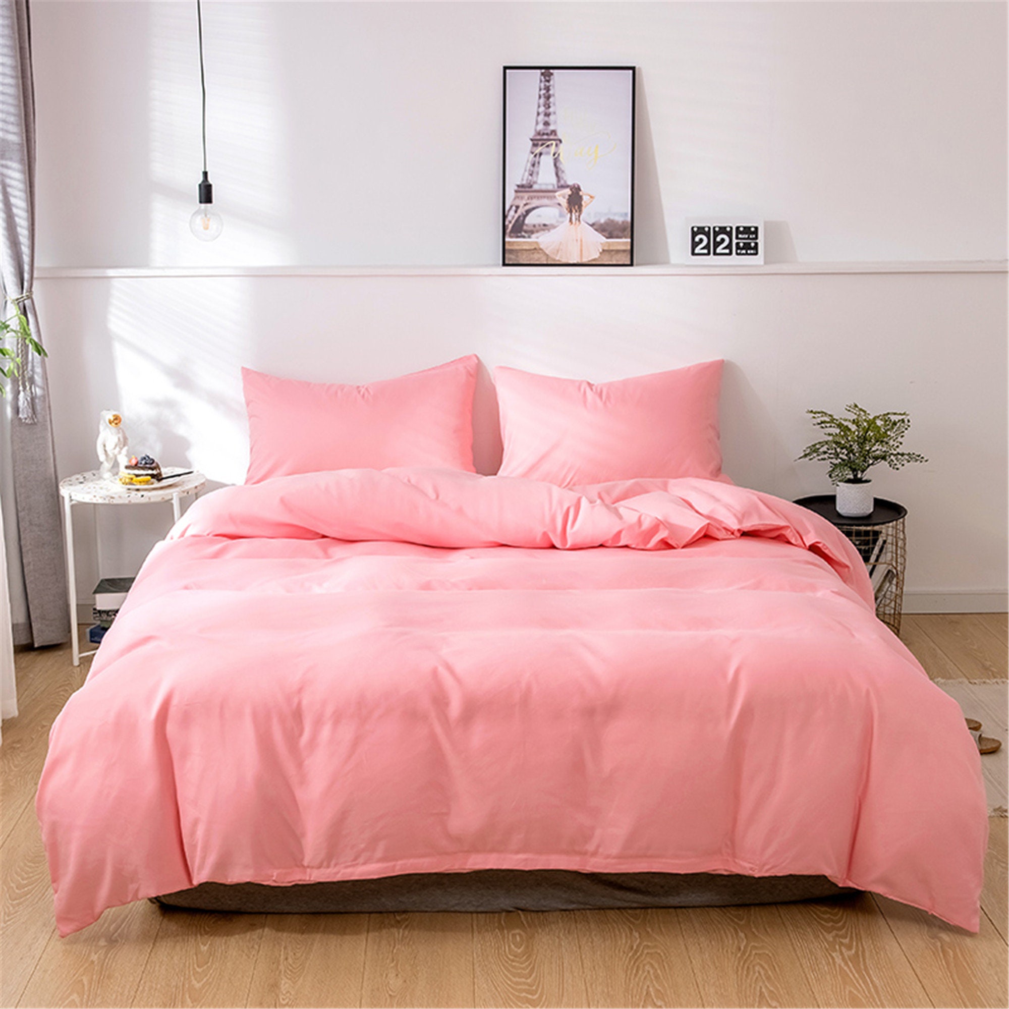 Duvet Cover Set Solid Bedding Microfiber Pink Bed Set Etsy