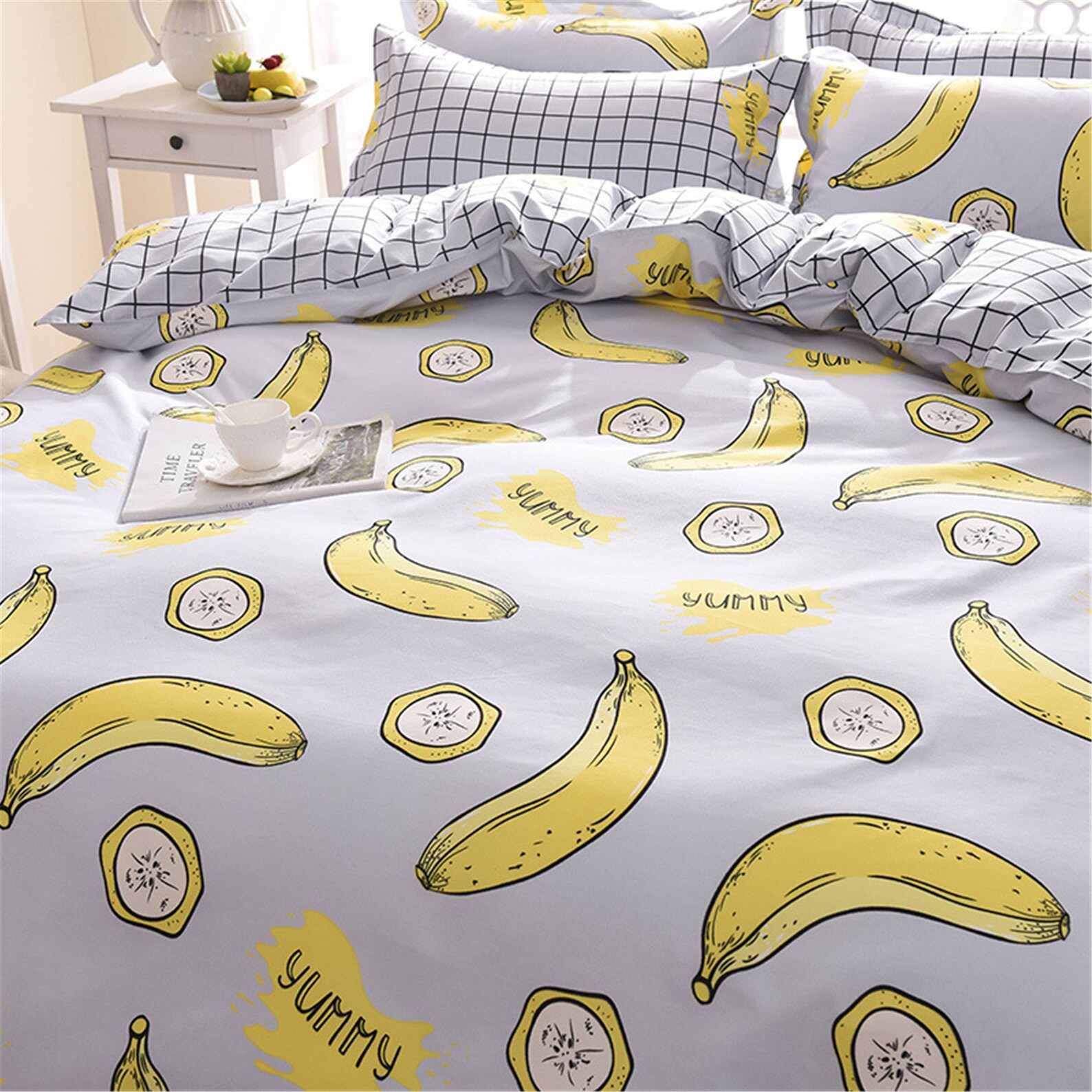 Duvet Cover Set Banana Bedding Set Geometric Lattice Bed Set Etsy
