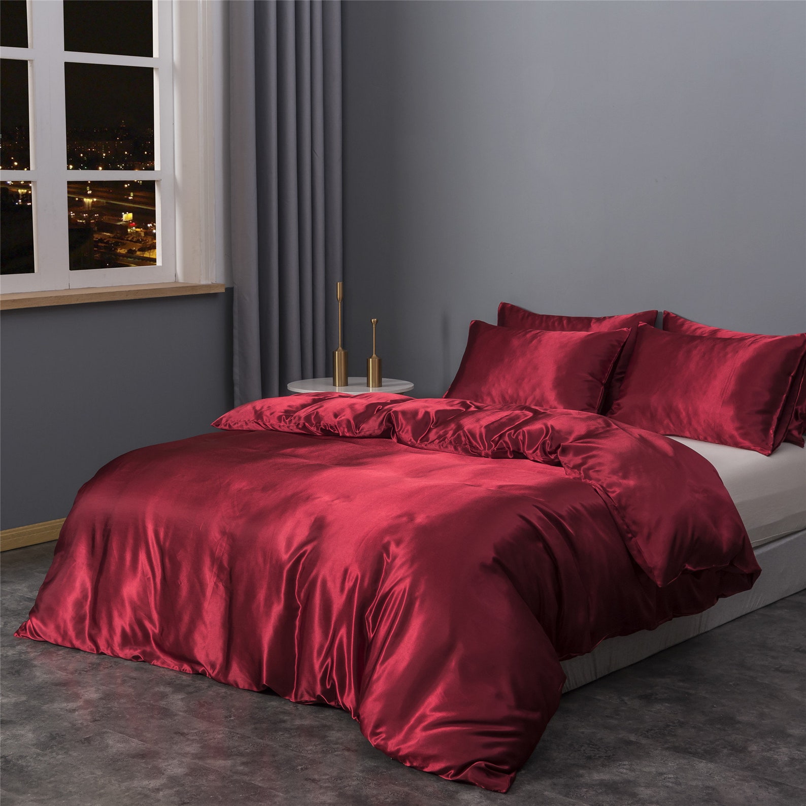 Red Duvet Cover Set Luxury Silk Like Bedding Set Elegant Etsy