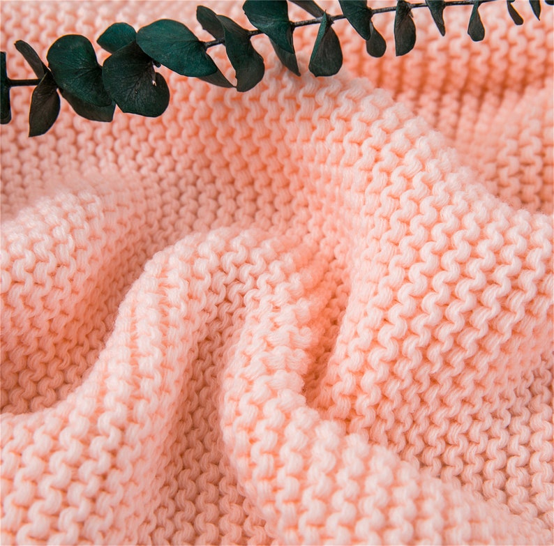 Light Pink Knitted Throw Blanket Pure Color Minimalist Blanket Etsy