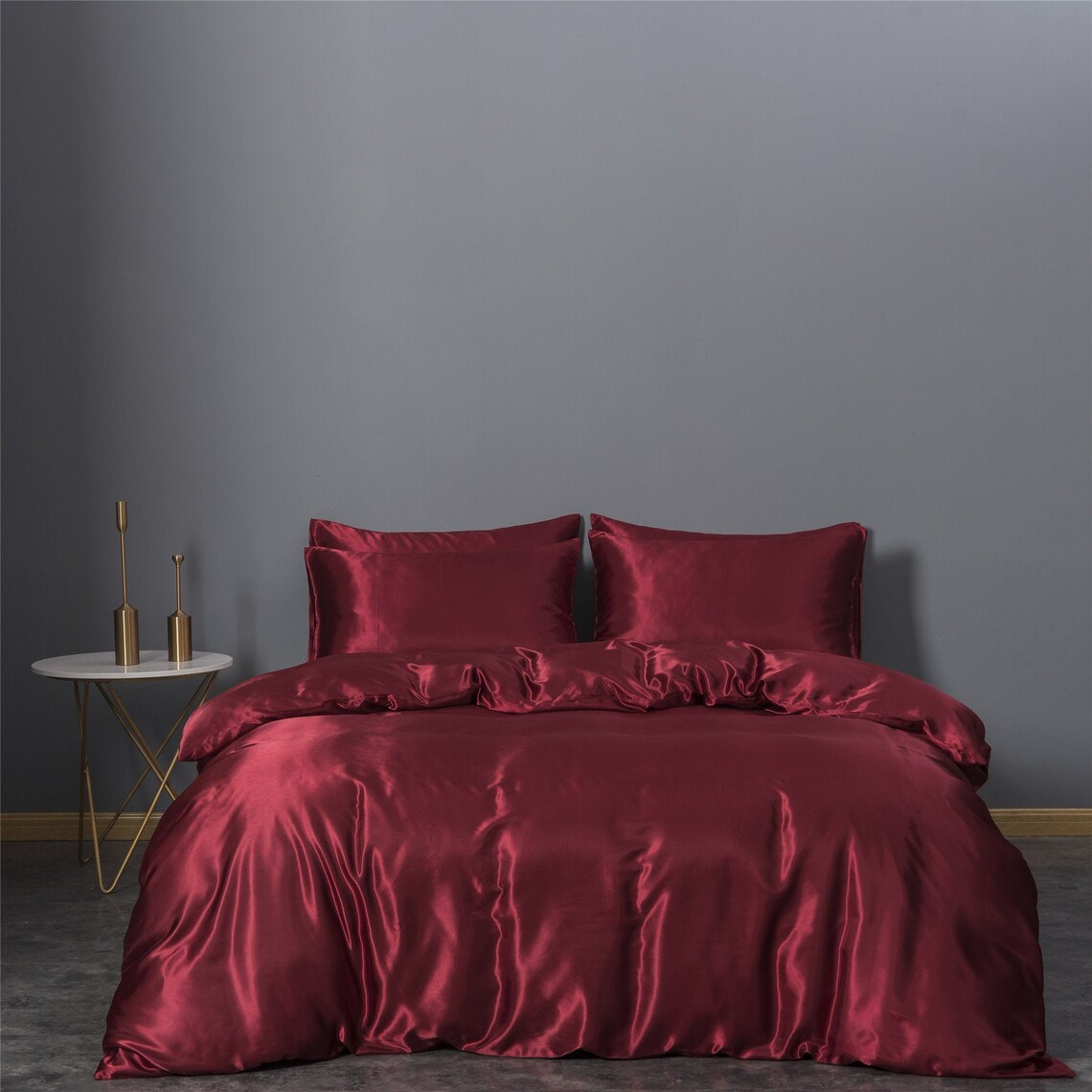 Red Duvet Cover Set Luxury Silk Like Bedding Set Elegant Etsy