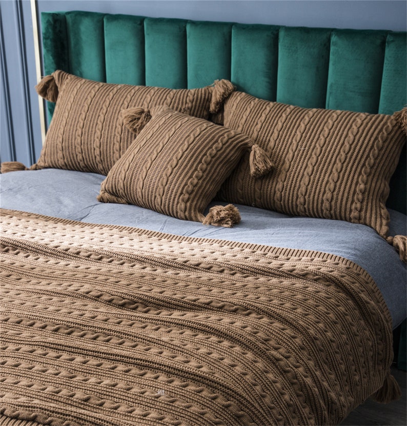 Khaki Knitted Throw Blanket Pure Color Decorative Blanket Etsy