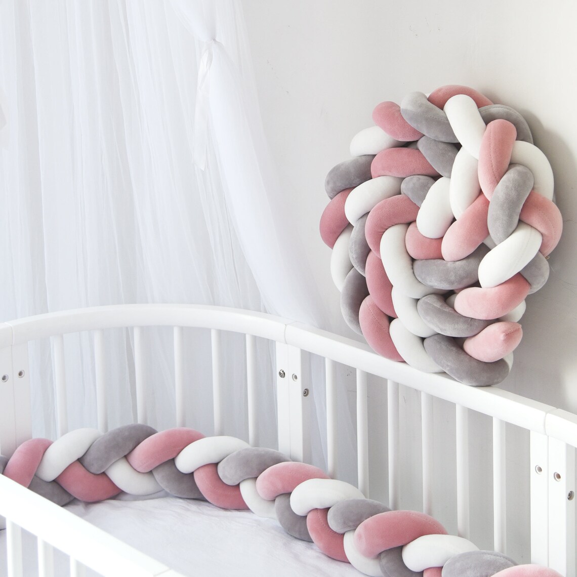 Custom Size Baby Crib Bumper Knotted Bed Bumper 3 Braided Etsy