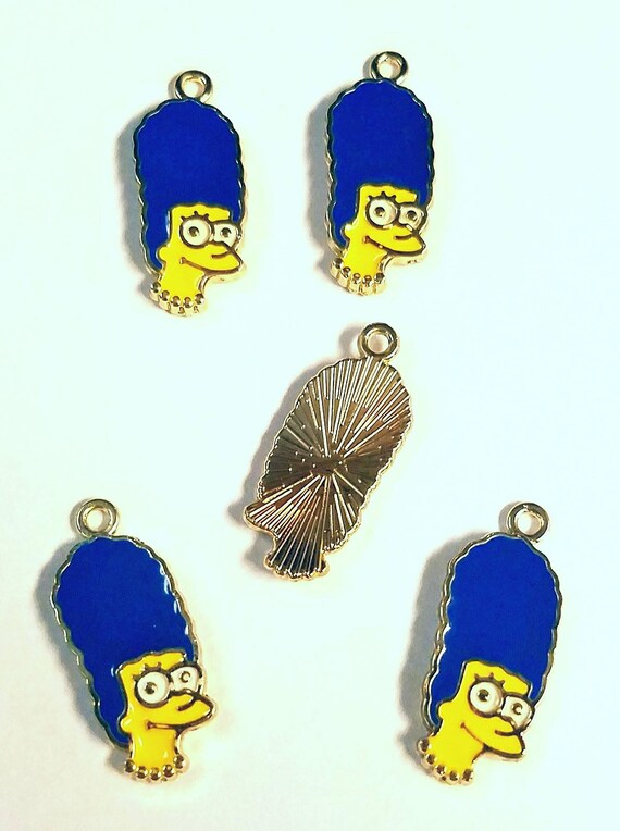 5 Pieces Marge Simpson Inspired Charm Tall Blue Hair Cartoon Etsy