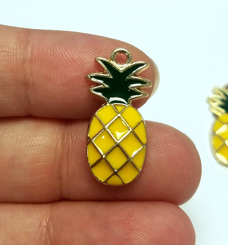 2 x Pineapple Yellow Enamel Pendant Charms Gold Plated