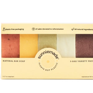 Natural Bar Soap Variety 5-Pack - Soap Sampler Set Gift Box Shower Set Self Care Kit