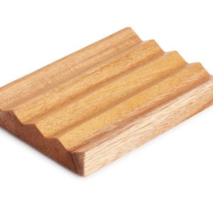 Teak Rectangular Zig Zag Soap Dish - Modern Minimalist Plastic Free Bar Soap Dish Dispenser Draining