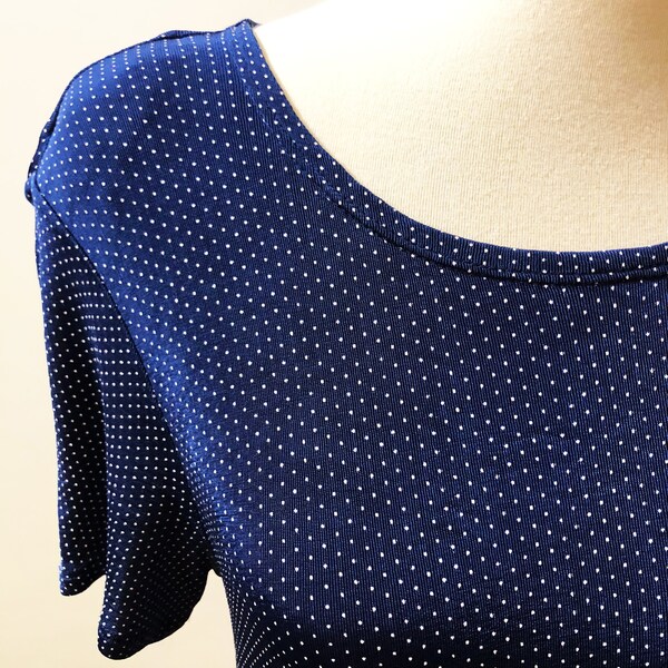 Vintage 90s Long Dress / Polka Dot Dress / Navy Blue 90s Dress / Womens Size 4 / Slinky Lycra