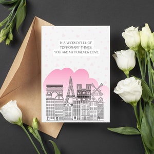 Feliz día de San Valentín Tarjeta imprimible Descarga instantánea Plantilla de tarjeta PDF Tarjeta romántica de París San Valentín para ella
