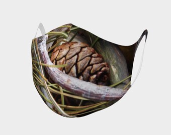 Pinecone Print Face Mask: Double Knit Poly, Comfortable Fit