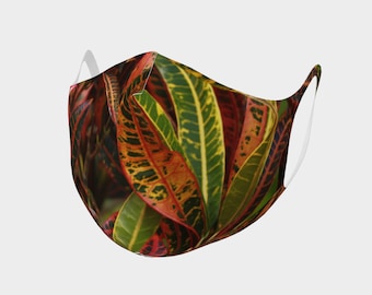 Croton Plant Print Face Mask: Double Knit Poly, Vibrant Colors