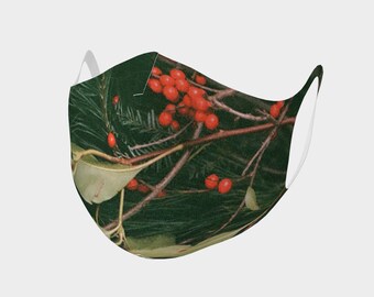 Red Berry Holiday Mask, Festive Polyester Face Covering
