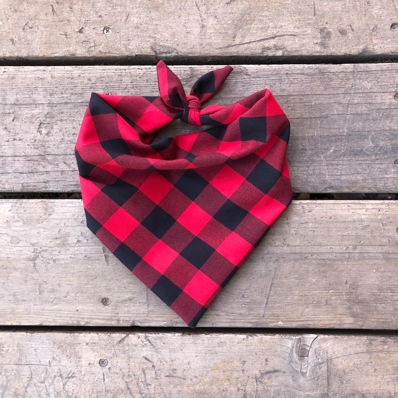 Plaid Dog bandana personalize buffalo plaid red black Etsy