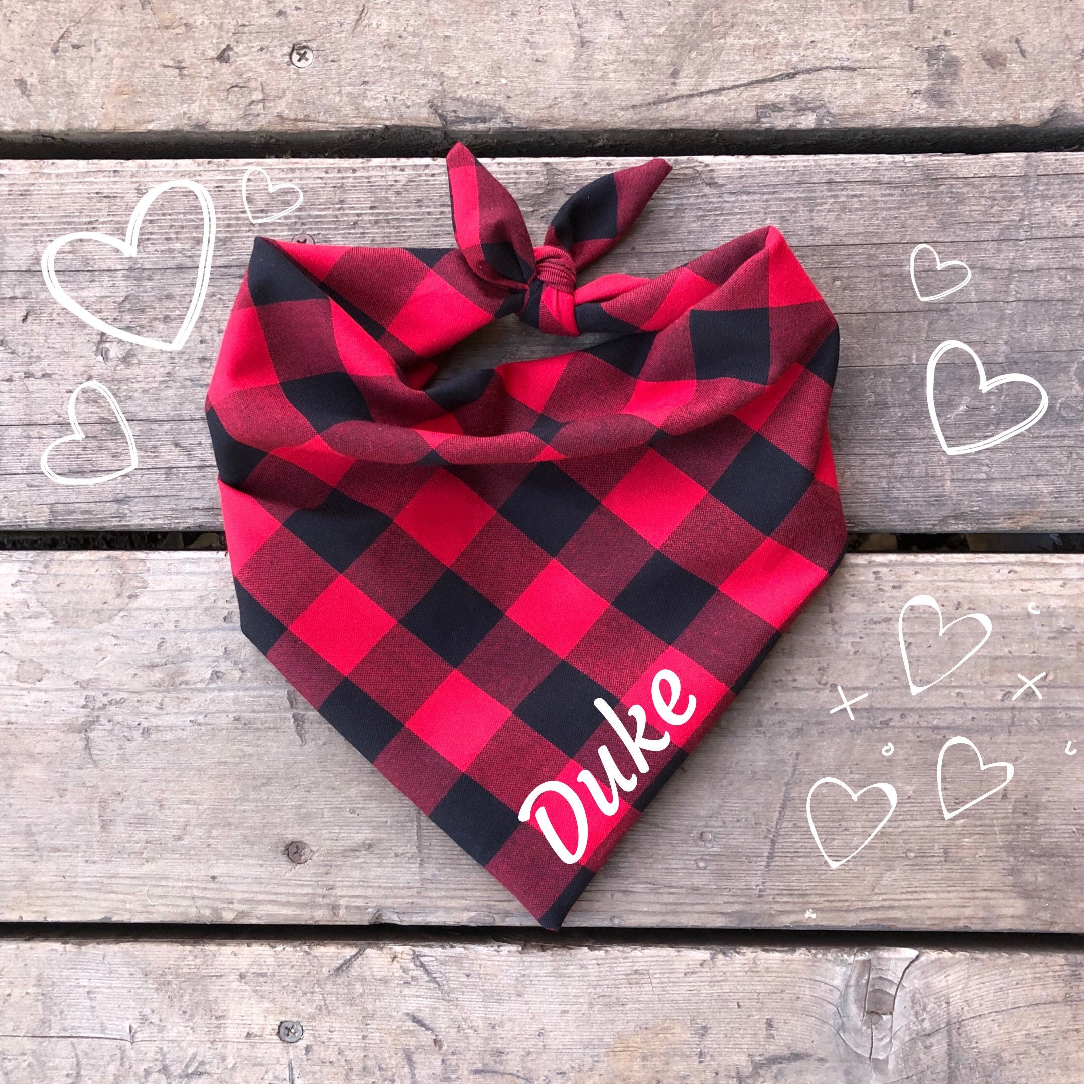 Dog bandana fall personalized buffalo plaid red black personalized na…