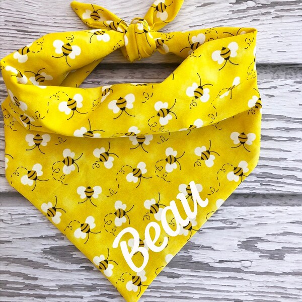 Dog bandana bumblebee bee honey bee yellow sunny bright summer dog pet gifts personalized name personalization custom