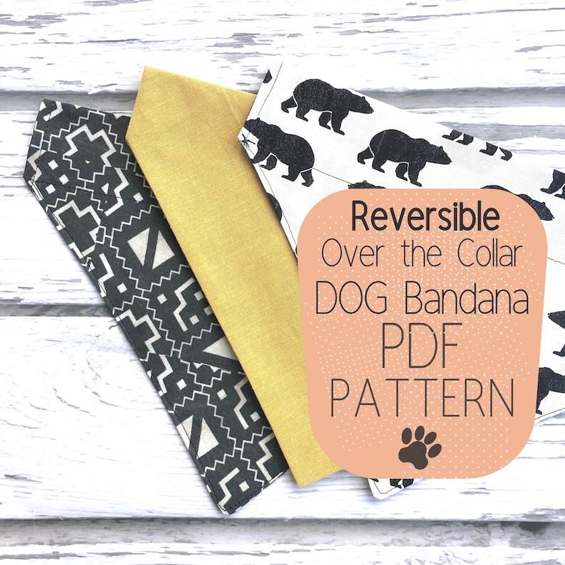 Dog bandana over the collar pattern Reversible PDF sewing Etsy