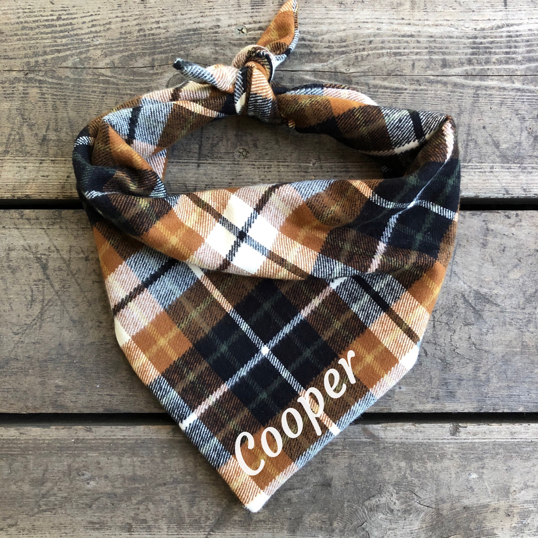 Plaid dog bandana personalized fall burnt orange brown gray cabin out…