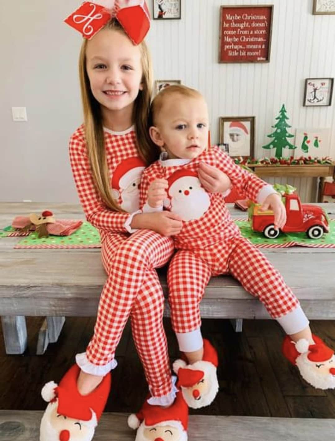 kerst pyjama kid's kerst pyjama Kleding Meisjeskleding Pyjamas & Badjassen Pyjama Sets Girl's Red and white check kerst pyjama 