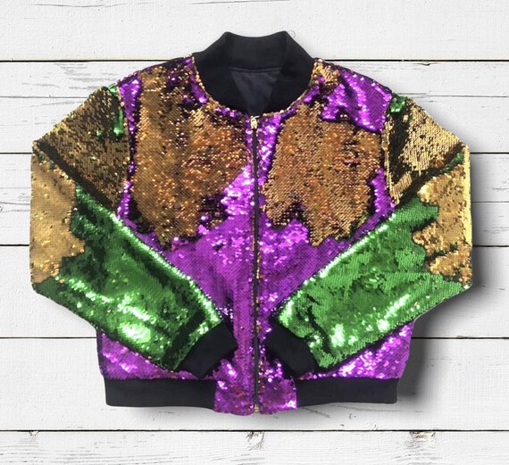 Mardi Gras Reversible Sequin Jacket, Bomber Jacket, Women's Mardi Gras Jacket, Mardi Gras Jacket, Sequin Jacket, Mardi Gras Costume