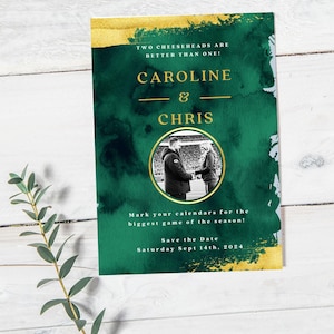 Green Bay Packer Themed Save the Date- Green, Gold, Football, Engagement