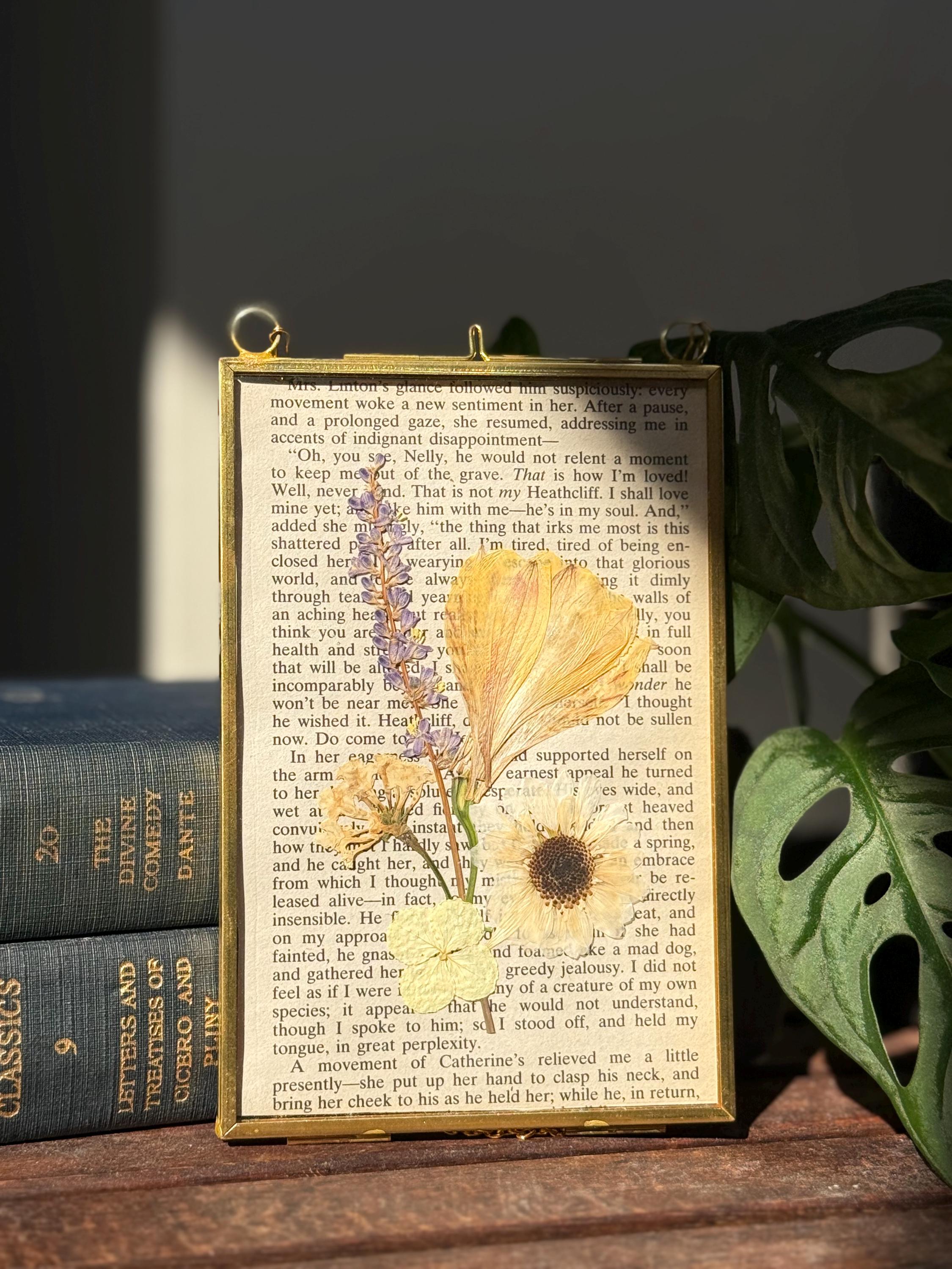 Hanging Frame | Pressed Flowers on Wuthering Heights Book Page | Double ...
