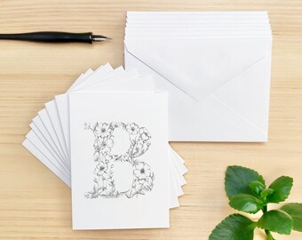 Blue Initial Stationery Modern Letter B Note Card Set A2S106