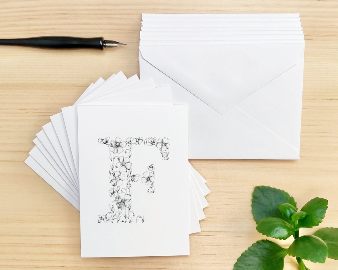 Set of 8 Cards Floral Letter F Flax Flower Stationery Note - Etsy